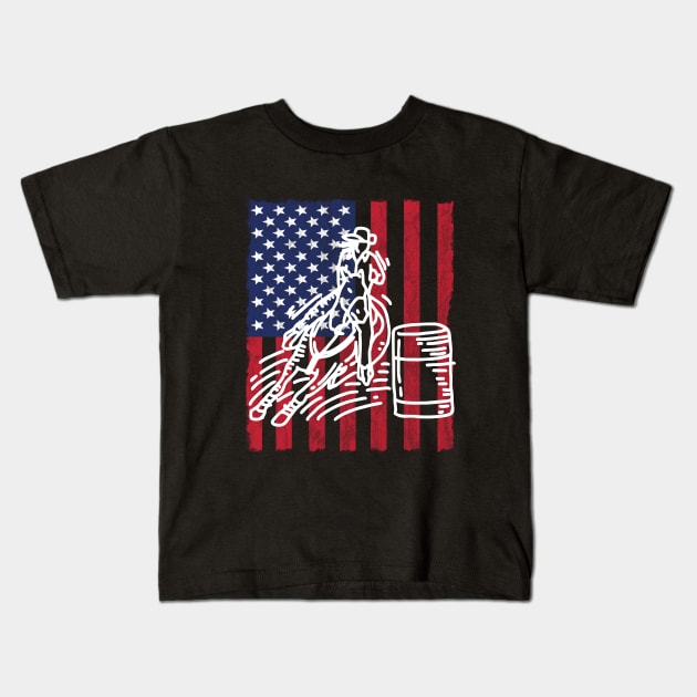 Barrel Racing - Barrel Racer USA Flag Kids T-Shirt by Kudostees